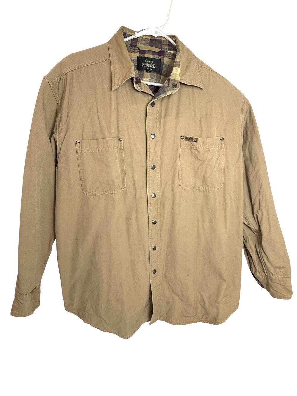 RedHead Shirt Mens Large Beige Flannel Lined Snap Button Workwear Long Sleeve